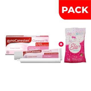 Pack Gynocanesten 1% Crema Antimicótica Vaginal 50 G + Ela Toallita Humeda 16 UN - 2 UN