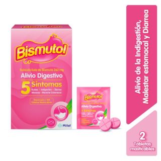 Bismutol 262Mg  Tabletas Masticables  - Sobre 2 UN