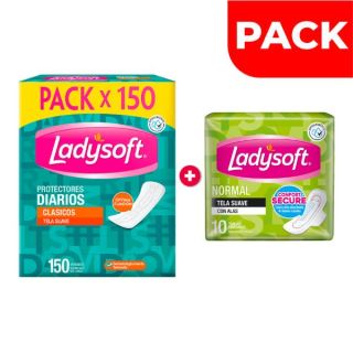Pack Ladysoft Protectores Diarios 150 UN + Toalla Higiénica Normal Tela 10 UN