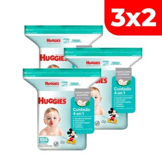 3x2 Pack Toallitas Húmedas Huggies 4en1 - Bolsa 184 UN
