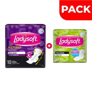 Pack Ladysoft Nocturna Maxi Pro 10 UN + Toalla Higiénica Normal Tela 10 UN
