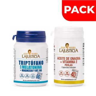 Pack Triptófano + Melatonina + Magnesio y Vitamina B6 Comprimidos 60 UN + Perlas con Aceite de Onagra - Pack 2 UN