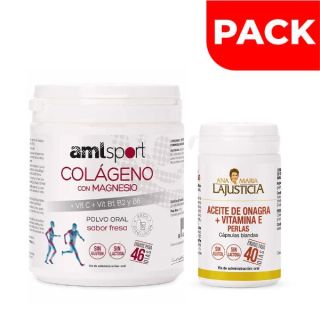 Pack Polvo Colágeno + Magnesio y Vitamina C+B1+B2+B6 350 Gr + Perlas con Aceite de Onagra - Pack 2 UN