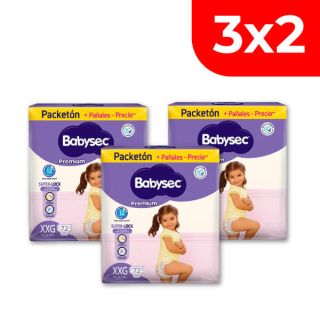 3x2 Pañal Babysec Premium Súper Mega Talla XXG - Bolsa 72 UN