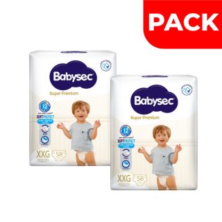 Pack Pañal Babysec Súper Premium Talla XXG - Bolsa 58 UN