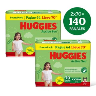 Dúo Pack Pañal Huggies Active Sec EconoPack Talla XXXG - Bolsa 70 UN