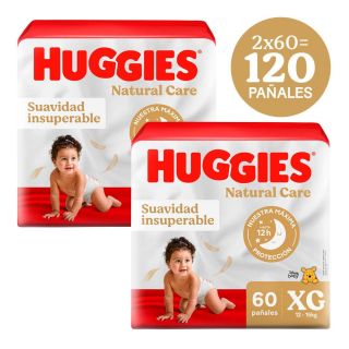Dúo Pack Pañal Huggies Bigpack Natural Care Talla XG - Bolsa 60 UN