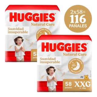 Dúo Pack Pañales Huggies Bigpack Natural Care Talla XXG - Bolsa 58 UN