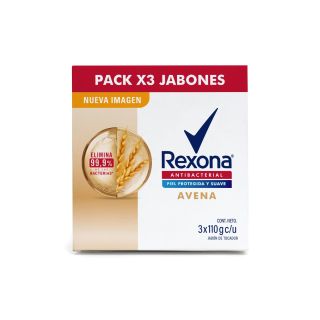Jabón Rexona Antibacterial Avena 110 G - Pack 3 UN