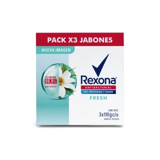Jabón Rexona Antibacterial Fresh 110 G - Pack 3 UN