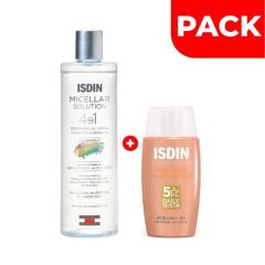 Isdin Micellar Solution 400 ML + Fotoprotector Fusion Water Magic con Color 50 ML - Pack 2 UN