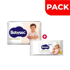 Pack Pañal Babysec Súper Premium Talla G 66 UN + Toallitas Húmedas Super Premium 40 UN