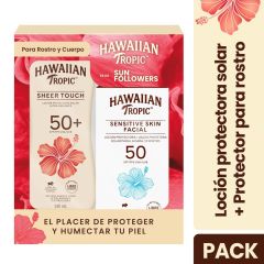 Hawaiian Tropic Sensitive Skin Facial SPF50 60 ML + Sheer Touch FPS50 240 ML - Pack 2 UN