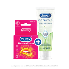 Super Pack Preservativo Durex Máximo Placer 3 UN + Durex Lubricante Natural H2O 100 ML - 2 UN