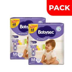 Dúo Pack Pañal Babysec Premium Super Mega Talla  M - Bolsa 68 UN