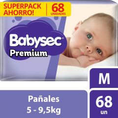 Pañal Babysec Premium Super Mega Talla  M - Bolsa 68 UN
